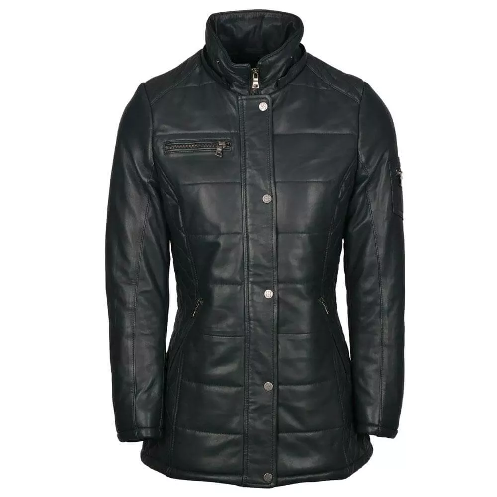 Lakeland Leather Fairfield Hooded Padded Leather Coat in Navy